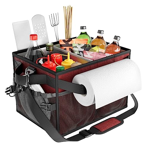 FANGSUN Grill Caddy, BBQ Caddy with Paper Towel Holder, Picnic Griddle Caddy for Outdoor Camping, Barbecue Accessories Storage Organizer for Utensil Grilling Tool, Must Haves for Camper Tailgating Rv - Grill Parts America