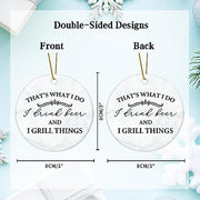 Flat Circle Ceramic Christmas Ornament That's What I Do I Drink Beer and Grill Things Decorative Hanging Ornament for Christmas Tree Xmas Keepsake Holiday Memorial New Year Gifts for Mama Grandma - Grill Parts America