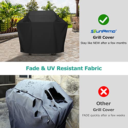 SunPatio Grill Cover 55 Inch, Outdoor Heavy Duty Waterproof Barbecue Gas Grill Cover, UV & Fade Resistant, All Weather Protection Compatible for Weber Charbroil Nexgrill Kenmore Grills and More, Black - Grill Parts America