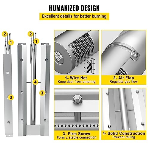 BBQ Burners Replacement Kit, Stainless Steel, 3 Packs with Air Flap - Evenly Burning Gas Grill Parts for Barbecue - Grill Parts America