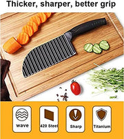 YukaBa Crinkle Potato Cutter 2.9" x 11.8" Stainless Steel Waves French Fries Slicer Handheld Chipper Chopper, Vegetable Salad Chopping Knife Home Kitchen Wavy Blade Cutting Tool, Black - Kitchen Parts America