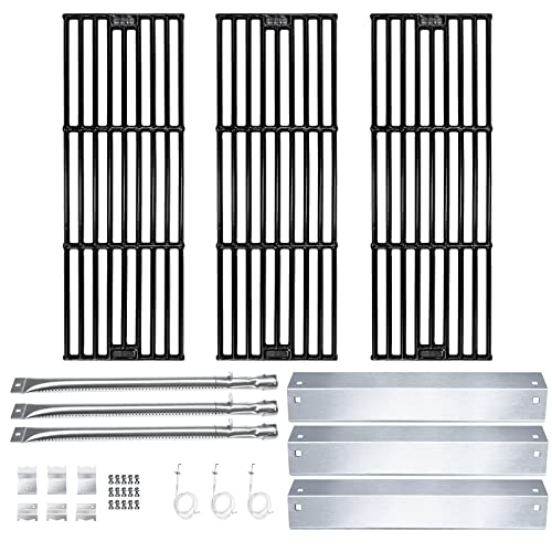 Hiorucet Kit Ricambio Per Griglia CharGriller 5050, 3001, 5650 – 3 Griglie In Ghisa, 3 Piastre In Acciaio Porcellanato, 3 Bruciatori E Accenditori