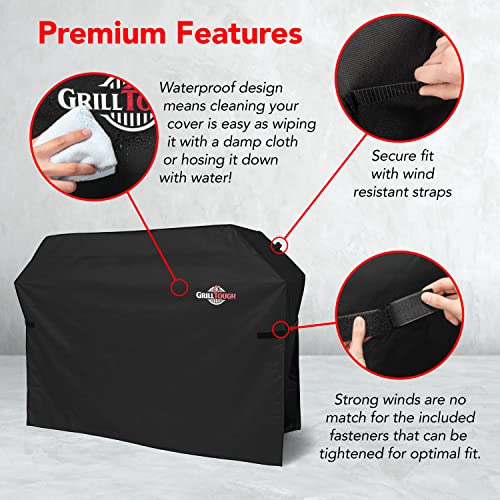 GrillTough Heavy Duty BBQ Grill Cover for Outdoor Grill, 58 Inch – Waterproof, Weather Resistant, UV & Fade Resistant with Adjustable Straps – Gas Grill Cover for Weber, Genesis, Charbroil, etc. Black - Grill Parts America