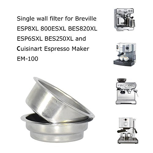50mm Dual Wall Filter Basket Filter One Cup and BES820XL/205 Two Cup for Breville ESP8XL 800ESXL BES820XL ESP6SXL BES250XL and Cuisinart Espresso Maker EM-100 (2 Pack) - Grill Parts America