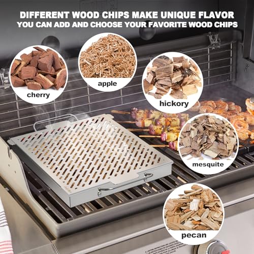 Onlyfire Stainless Steel Wood Chip Smoker Box, Rectangle BBQ Smoker Box With Removable Water Reservior for Charcoal or Gas Grills, 13.7 x 11.8 Inch - Grill Parts America
