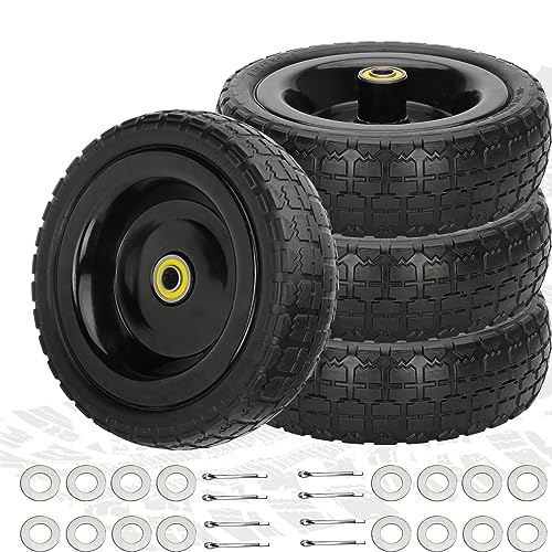 Upgraded 10" Flat Free Wheels Replacement for Garden Cart tires and Wheels, 4.10/3.50-4 Solid Tires and Wheels with 5/8"Bearings, 10" No Flat Wheels for Hand Trucks/Garden Carts-4PCS - Grill Parts America