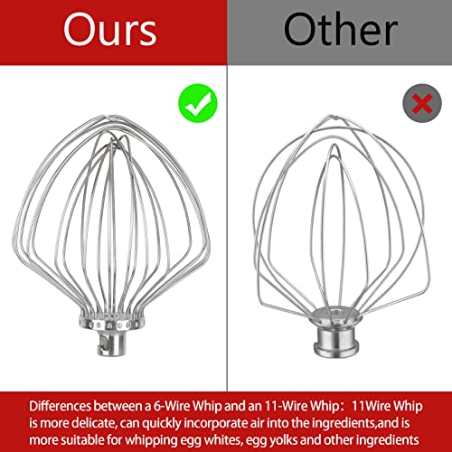 11-Wire Whip Attachment for KitchenAid Stand Mixer Accessory Replacement,KN211WW Kitchenaid Whisk Attachment Fit 5 and 6 Quart Lift Stand Mixer,Egg Cream Stirrer,Flour Cake Balloon Whisk. - Kitchen Parts America