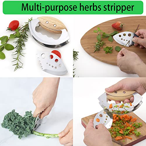 Jawanfu Chop Salad Chopper, Double Blade Long Lasting Sharp Chop Salad Tool for Chopped Salad , Wooden Handle Mezzaluna Mincer Knife with Protective Covers - Kitchen Parts America