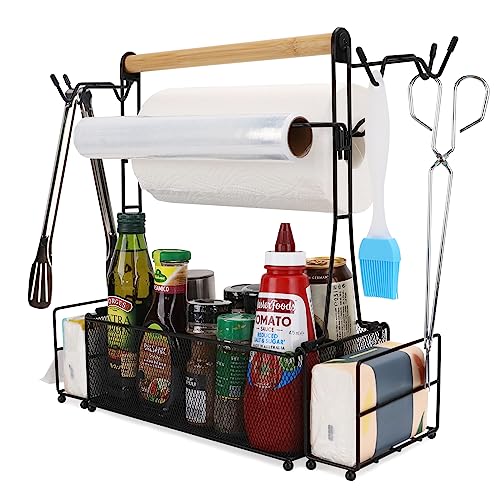 RIFPOD Grill Utensil Caddy with Paper Towel Holder,Picnic BBQ Condiment Organizer Mesh Basket, Grill Accessories Storage for Camping,Outdoor,Kitchen - Grill Parts America