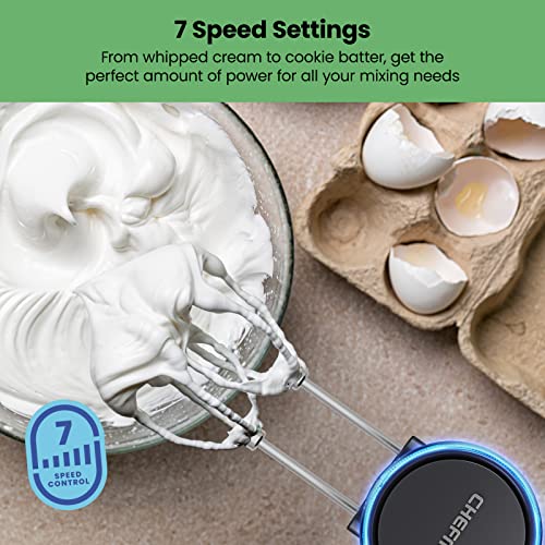Chefman Cordless Hand Mixer, 7 Speed Electric Handheld Kitchen Food Mixer, Easily Whisk Eggs, Whip Cream, or Mix Cookie Dough, Digital Display, Dishwasher Safe Parts, and LED Charge Indicator Light - Kitchen Parts America