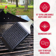 BBQ-Aid Grill Brush and Scraper for Barbecue – Grill Brush for Outdoor Grill with Extended, Large Wooden Handle and Replaceable Stainless Steel Bristles Head –No Scratch- BBQ Grill Brush for Any Grill - Grill Parts America