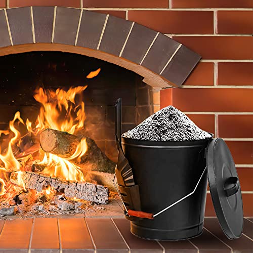 Hisencn Ash Bucket with Lid and Shovel, 5.15 Gallon Large Galvanized Metal Coal and Hot Ash Pail for Fireplace, Hearth, Charcoal Wood Fire Pits Burning Stoves Indoor and Outdoor - Grill Parts America