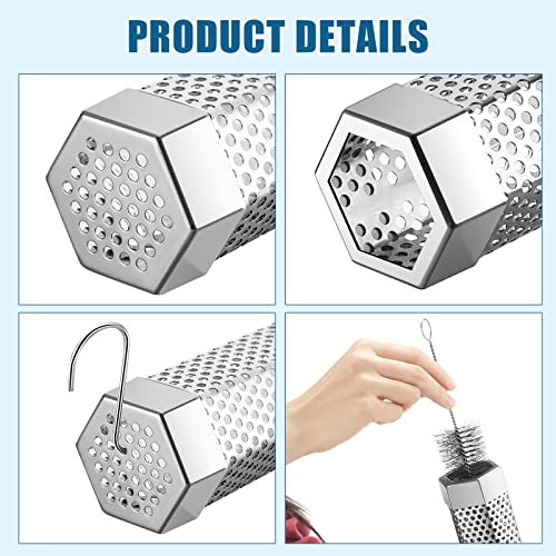 4 Pcs Pellet Smoker Tube 12 Inch Stainless Steel BBQ Wood Pellet Tube for Smoking with Cleaning Brush and 8 S Shape Hooks for Hours of Billowing Cold Hot Smoking for All Grills or Smokers - Grill Parts America