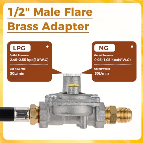 ETERMETA Natural Gas Conversion Kit Regulator Compatible with Kitchen Aid 710-0003 Gas Grill with Hose 1/2" Male Flare Fitting Replace 3030 CNG 4.0" & LP 10" - Grill Parts America