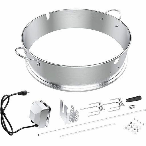 IULULU BBQ Rotisserie 22.5-Inch Kettle-Stainless Steel Grill Rotisseriee Ring Kits for Weber CharcoalGrills with Motor, Forks, Extendable Spit Rod (27"-40"), Silver - Grill Parts America