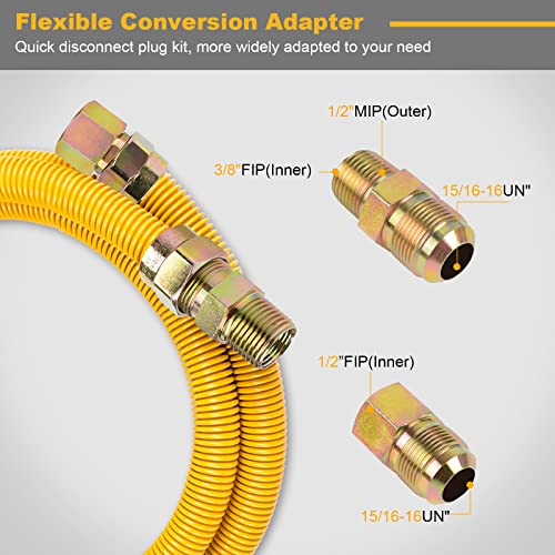 Grehitk Flexible Gas Line Connector for Dryer(1/2 48inch), Gas Hose Connector Kit for Stove, Water Heater, Gas Log, Pipe Diameter 5/8 in.OD(1/2 in. ID) Connector Size 1/2" FIP.1/2"MIP, Stainless Steel - Grill Parts America