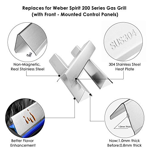 Hisencn 7635 15.3 Inches Flavor Bars for Weber Spirit I & II 200 Series, Spirit E210, S210, E220, S220 with Front Control Knobs, 304 Stainless Steel Heat Plate, 3 Pack - Grill Parts America