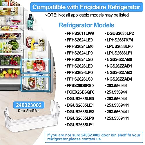 [2 PACK] UPGRADED 240323002 Refrigerator Door Bin Shelf,Compatible with Frigidaire Door shelf Replacement 240323006, 240323010,FGHS2631PF4A,FGHS2655PF5A,FGUS2642LF2,AP2115742 Bottom Door Shelves - Grill Parts America