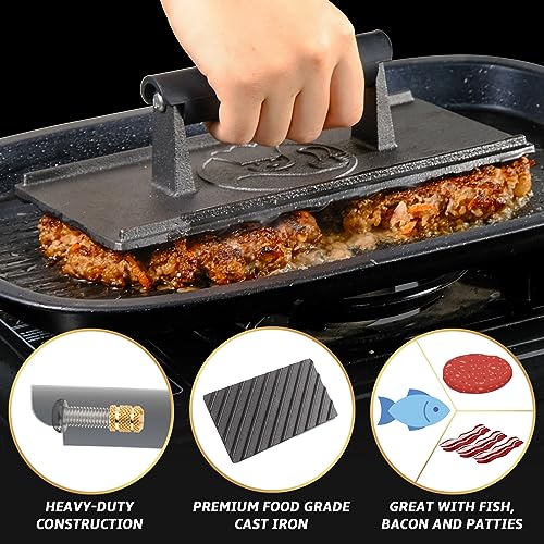 Cast Iron Grill Press - Heavy Duty Smash Burger Press w/Heat Resistant Handle - Sandwich Press, Burger Smasher, Hamburger Press - Bacon Press & Meat Press for Griddle - Great BBQ Grill Accessories - Grill Parts America