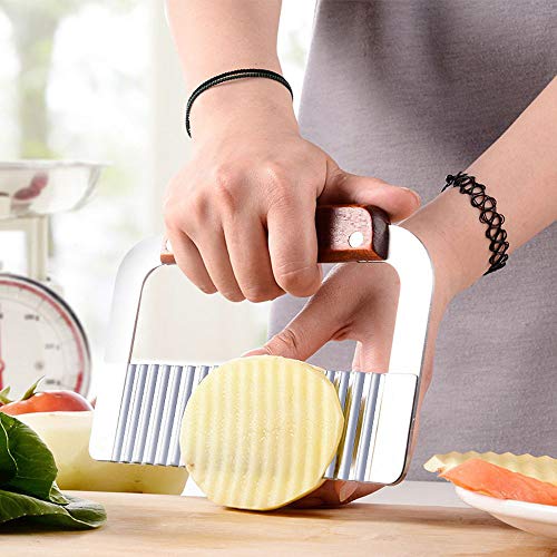 Crinkle Potato Cutter - 2.9 x 11.8 Stainless Steel French Fries Slicer Handheld Chipper Chopper Potato Carrot Chopping Knife Home Kitchen Wavy