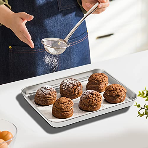 WEZVIX Baking Sheet Stainless Steel Baking Tray Cookie Sheet Oven Pan Rectangle Size 10 x 8 x 1 inch, Non Toxic & Healthy, Rust Free & Less Stick, Thick & Sturdy, Easy Clean & Dishwasher Safe - Kitchen Parts America
