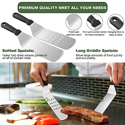 24Pcs Griddle Accessories Set, Stainless Steel Flat Top Grill Spatula Kit for Outdoor Barbecue Camping Cooking, Included Basting Cover, Scraper, Cast Iron Grill Press, Carrying Bag - Grill Parts America