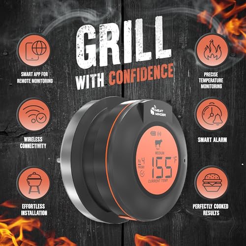 Meat Minder Pro Wireless Grill Smoker Smart Thermometer Upgrade Replacement with Food Probes 195ft Range iOS Andriod Free Smart APP Auto Reconnect Bluetooth Alarms - Grill Parts America