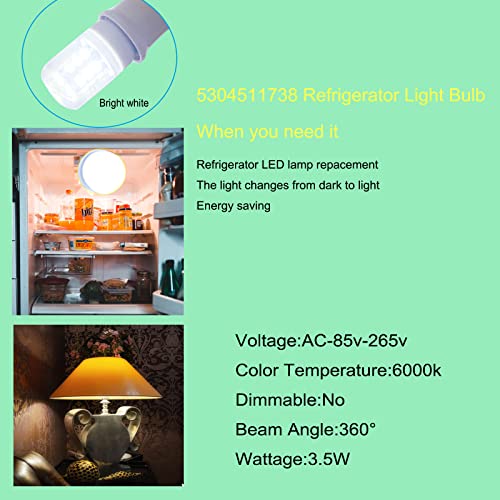 2 Pack Frigidaire Refrigerator Light Bulb - for 5304511738 Light Bulb  Frigidaire Refrigerator Parts PS12364857 AP6278388