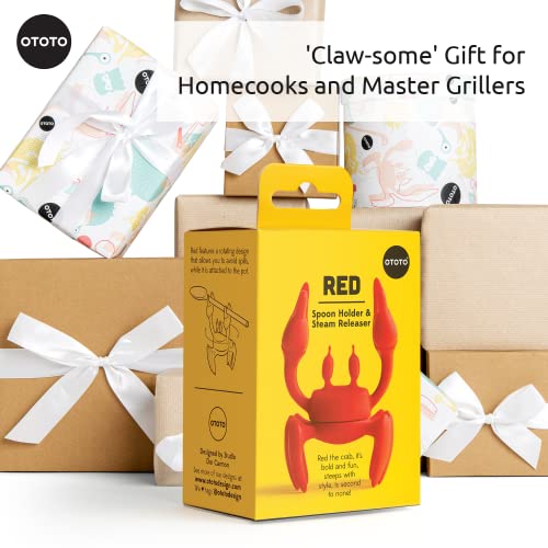 OTOTO Red the Crab Silicone Utensil Rest - Kitchen Gifts, Silicone Spoon Rest for Stove Top - Heat-Resistant Kitchen and Grill Utensil Holder - Non-Slip Spoon Holder Stove Organizer, Steam Releaser - Grill Parts America