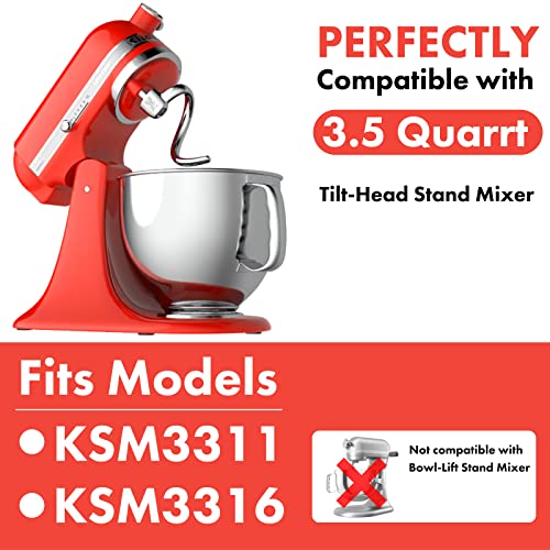 Spiral Dough Hook Replacement for KitchenAid 3.5 Qt. Tilt-Head Stand Mixers/Polished 18/8 Stainless Steel Accessories/No coating/Dishwasher Safe/Compatible for KSM3311/3316/ Artisan Mini Series - Kitchen Parts America