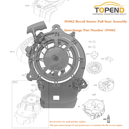 TOPEND 594062 Recoil Starter Pull Start Assembly Compatible with Briggs and Stratton Recoil Starter Pull Start Fits for 093J02 103M02 103M05 103M0B 104M02 104M05 Lawn Mower - Grill Parts America