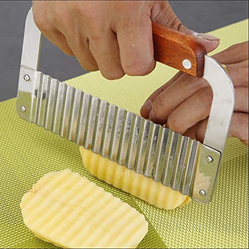 Crinkle Potato Cutter, Wavy Chopper Knife, Upgraded Stainless Steel Blade, Safe Kitchen Tools Wavy Slicer for Fruit, Vegetable, Carrot, Potato