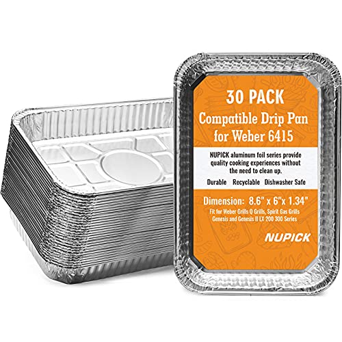 NUPICK 30 Pack 6415 Drip Pans Compatible for Weber Spirit Series, Genesis Series, Q Series Grills, Disposable Aluminum Foil Grease Trays, 8.5" x 6" - Grill Parts America