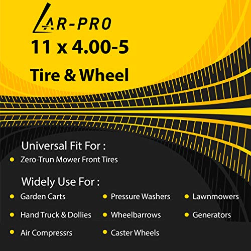 (2 Pack) Universal Fit Flat-Free 11 x 4.00-5 NHS Riding Lawn Mower Wheels - Lawn Mower Tires with 3.4" Centered Hub and 3/4" Sintered Iron Bushings - Grill Parts America