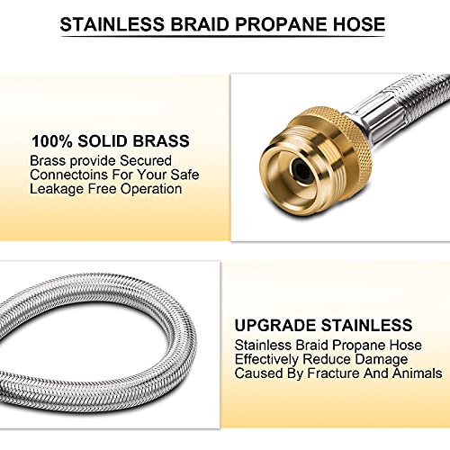 Shirbly Stainless Steel Braided Propane Adapter Hose, 1Lb to 20Lb Propane Conversion for QCC1/Type1 LP Tank, Propane Adapter Hose for Buddy Heaters, Weber Q Grill, Coleman Grill, Camp Stove (6 Feet) - Grill Parts America