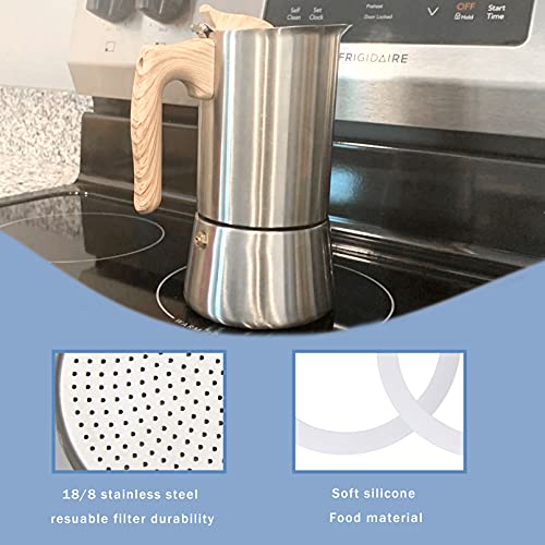 Sivaphe 6 Cups Stovetop Espresso Coffee Maker Replacement Parts Stainless Steel Moka Pot, 1 Filter and 3 Silicone Gasket Seals - Grill Parts America
