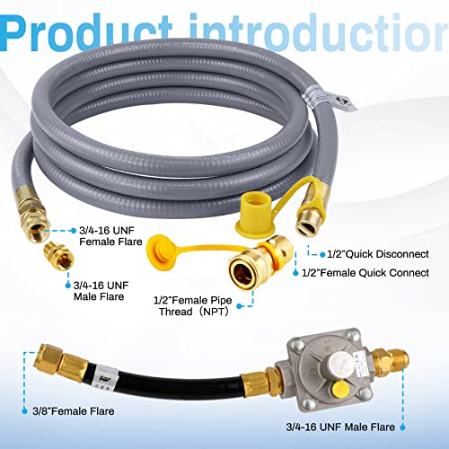 Dozont 710-0003 Propane to Natural Gas Conversion Kit Compatible with Kitchen-aid Propane Gas Grill, 710-0003 Natural Gas Hose and Regulator for Propane Gas Grill Conversion-CSA Certified(10FT) - Grill Parts America