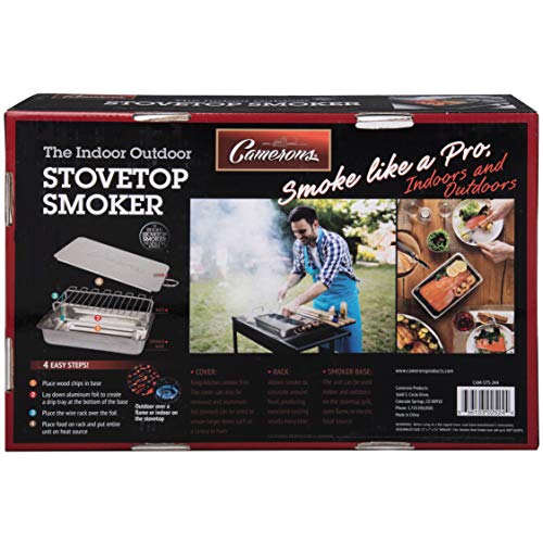 Indoor Outdoor Stovetop Smoker - Stainless Steel Smoker Box w/ Oak Wood Chips & Recipes- Works On Any Heat Source, Indoor Stovetop or Outdoor BBQ Grill-Great Fathers Day Gift & Grilling Gift for Men - Grill Parts America