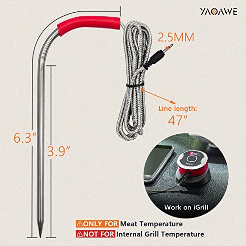 2-Pack iGrill Meat Probe Replacement for Weber Gas and SmokeFire Pellet Grills, 2.5mm Plug Temperature Probe Accessories for Weber Connect Smart, with 2 Probe Grill Clips - Grill Parts America