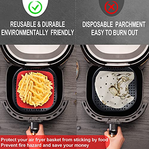 Upgrade Reusable Air Fryer Liners with Raised Silicone | Patented Product | BPA Free Non-Stick Silicone Air Fryer Mats | Air Fryer Silicone Tray Accessories | 2 Size Options – 8 Inch Square - Grill Parts America