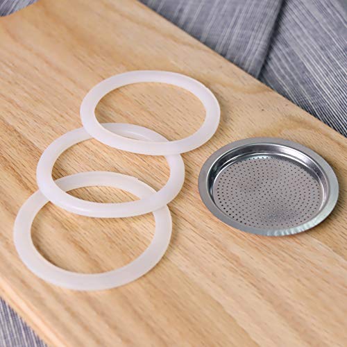 Sivaphe 6 Cups Stovetop Espresso Coffee Maker Replacement Parts Stainless Steel Moka Pot, 1 Filter and 3 Silicone Gasket Seals - Grill Parts America