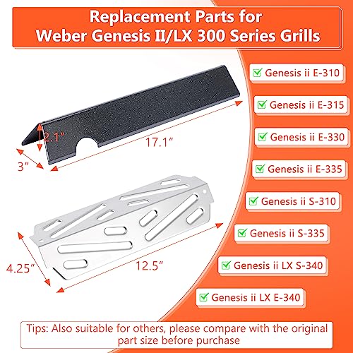 QuliMetal 66795 Flavorizer Bars & 66040 Heat Deflector Replacement for Weber Genesis II/LX 300 Series, Genesis II E-310 E-315 S-335 Grills, 17 Inch Flavor Bars/Deflectors for Weber 66032 66685(5+3) - Grill Parts America