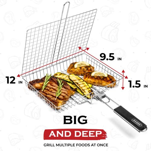 SHIZZO Grill Basket Value Set, Barbecue BBQ Grilling Basket , Stainless Steel Large Folding Grilling baskets With Handle, Portable Outdoor Camping BBQ Rack for Fish, Shrimp, Vegetables, Barbeque Griller Cooking Accessories, Gift, Gifts for father, dad, hu - Grill Parts America