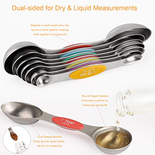 Magnetic Measuring Spoons Set of 8 Stainless Steel Dual Sided Stackable Measuring Spoons Nesting Teaspoons Tablespoons for Measuring Dry and Liquid Ingredients - Grill Parts America