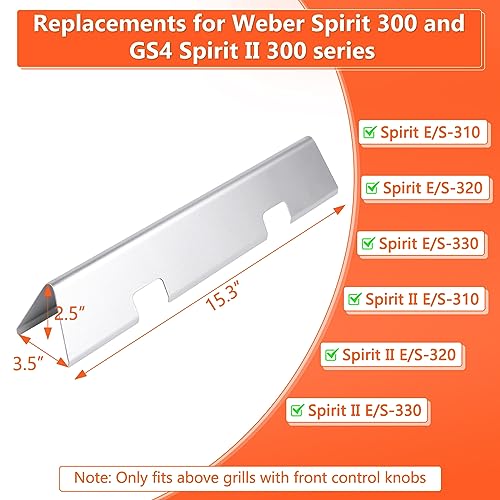 QuliMetal 7636 67046 Flavorizer Bars for Weber Spirit 300 & GS4 Spirit II 300 Series, Spirit E310 E320 E330 S310 S320 S330 Grill with Front Control Knob - 15.3 Inch Flavor Bars Replacement Parts - Grill Parts America
