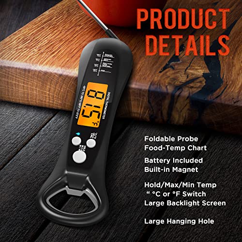 ROUUO Meat Thermometer Digital for Cooking-Backlight, Calibration, Ultra  Fast, Waterproof Instant Read Thermometer Digital Food Thermometer, Cooking