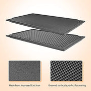 Hisencn Cast Iron Griddle, Nonstick Reversible Griddle for Gas Grill, Cast Iron Griddle Plate for Gas Stove Top, Oven, Outdoor Grill or Campfire (16.45'' x 9.45'') - Grill Parts America
