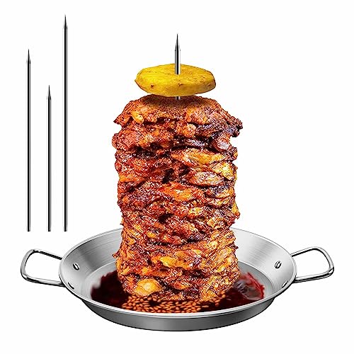 Vertical Skewer Grill, Stainless Steel with 3 Removable Size Skewers (8-inch, 10-inch, and 12-inch) for Al Pastor, Shawarma, and Chicken Skewers, Perfect for Tortilla Makers and Cowboy Grills