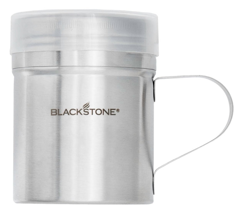 Blackstone 5072 10 Oz Stainless Steel Handle 2 Pack Versatile Dredge Shaker with Lid for Sugar, Cinnamon, Pepper, Salt, Seasonings, Spice Can Container Tins for Home, Café, Restaurant - Grill Parts America