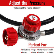 GasOne 2109-RED 4 ft High Pressure 0-20 PSI Adjustable Regulator with Red QCC-1 Type Hose-Works with Newer U.S. Propane Tanks - Grill Parts America